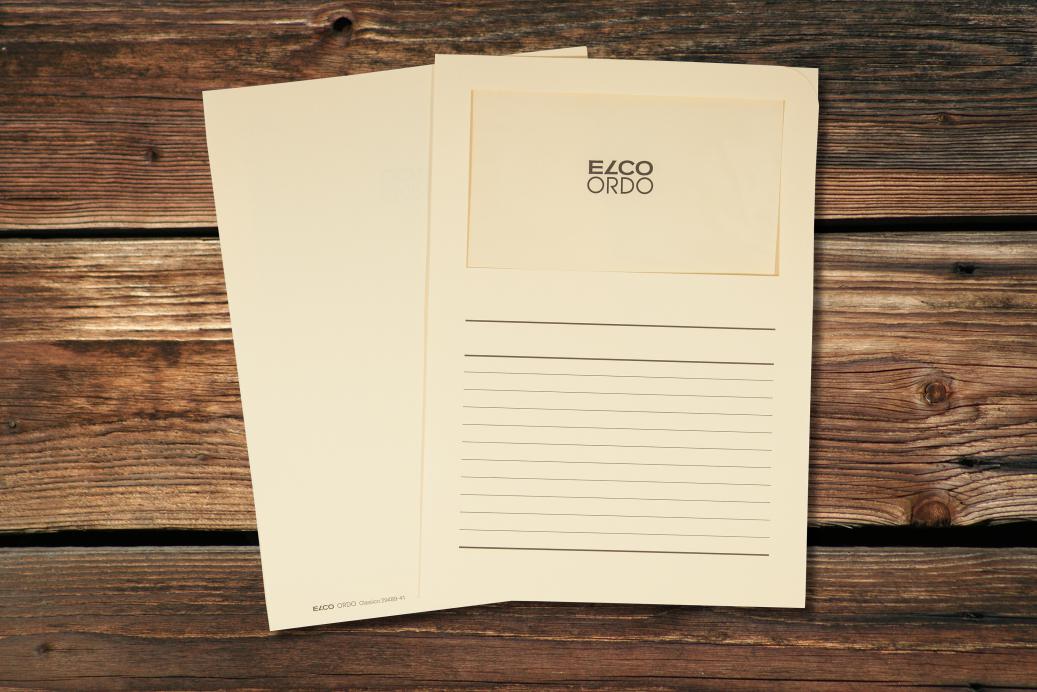 Ordnungsmappen mit Sichtfenste rund Linien 220x310 mn Hellchamois 120 g/qm